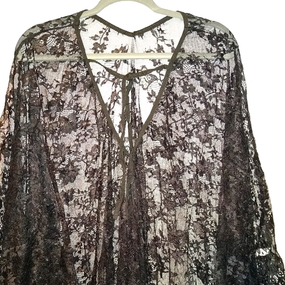 Sheer Sexy Black Lace Caftan Long Maxi Coverup Lingerie Dress Gothic Gown Kaftan - Picture 9 of 16